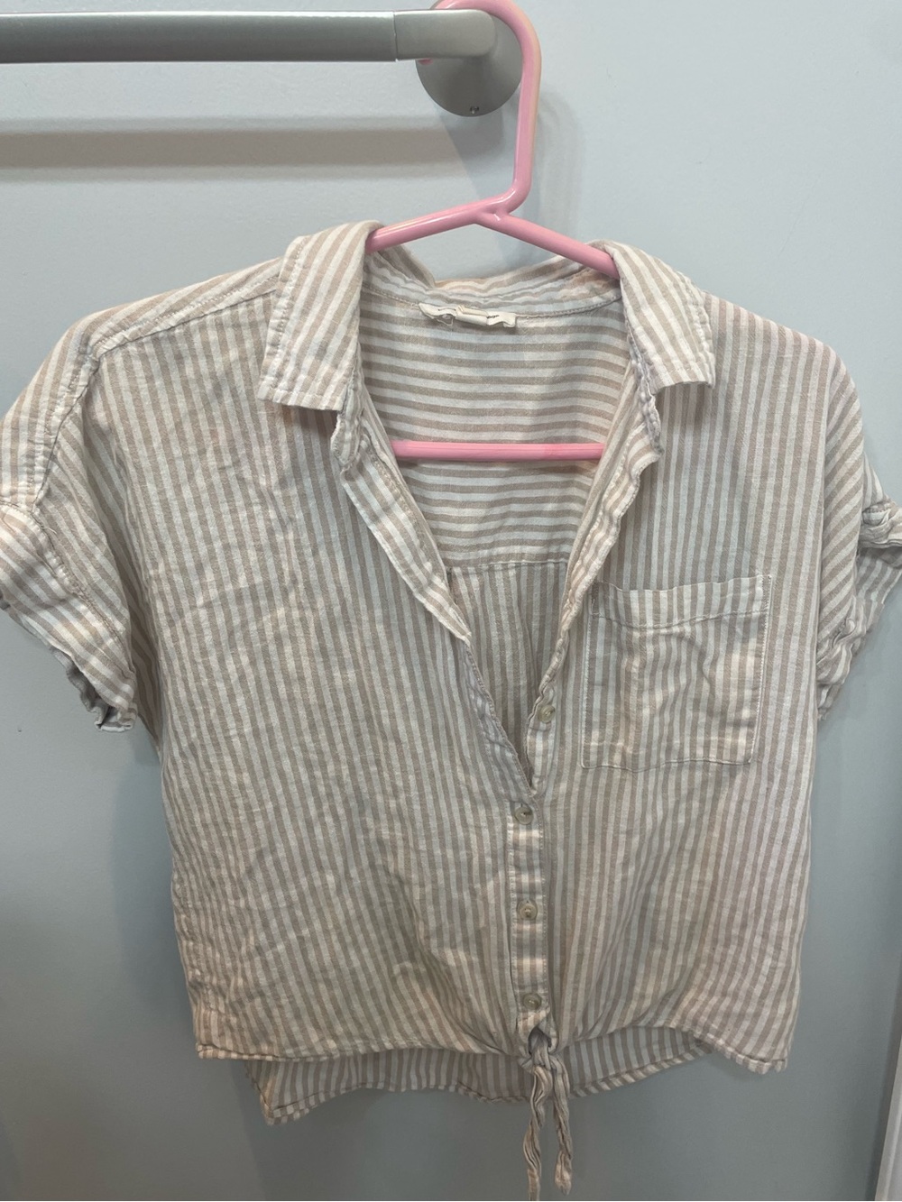 Beach tan & white stripe linen shirt